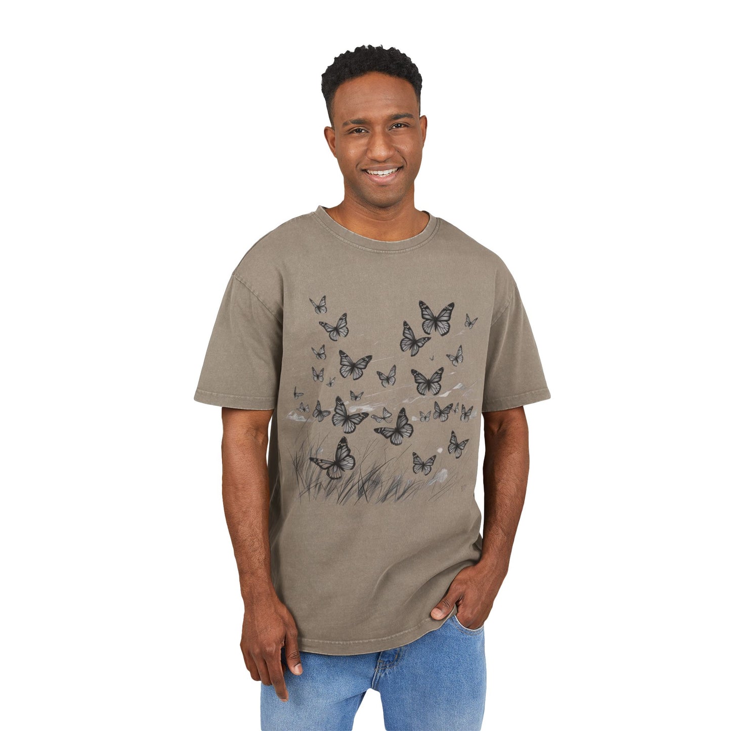 Butterflies Oversized Acid Washed T-Shirt