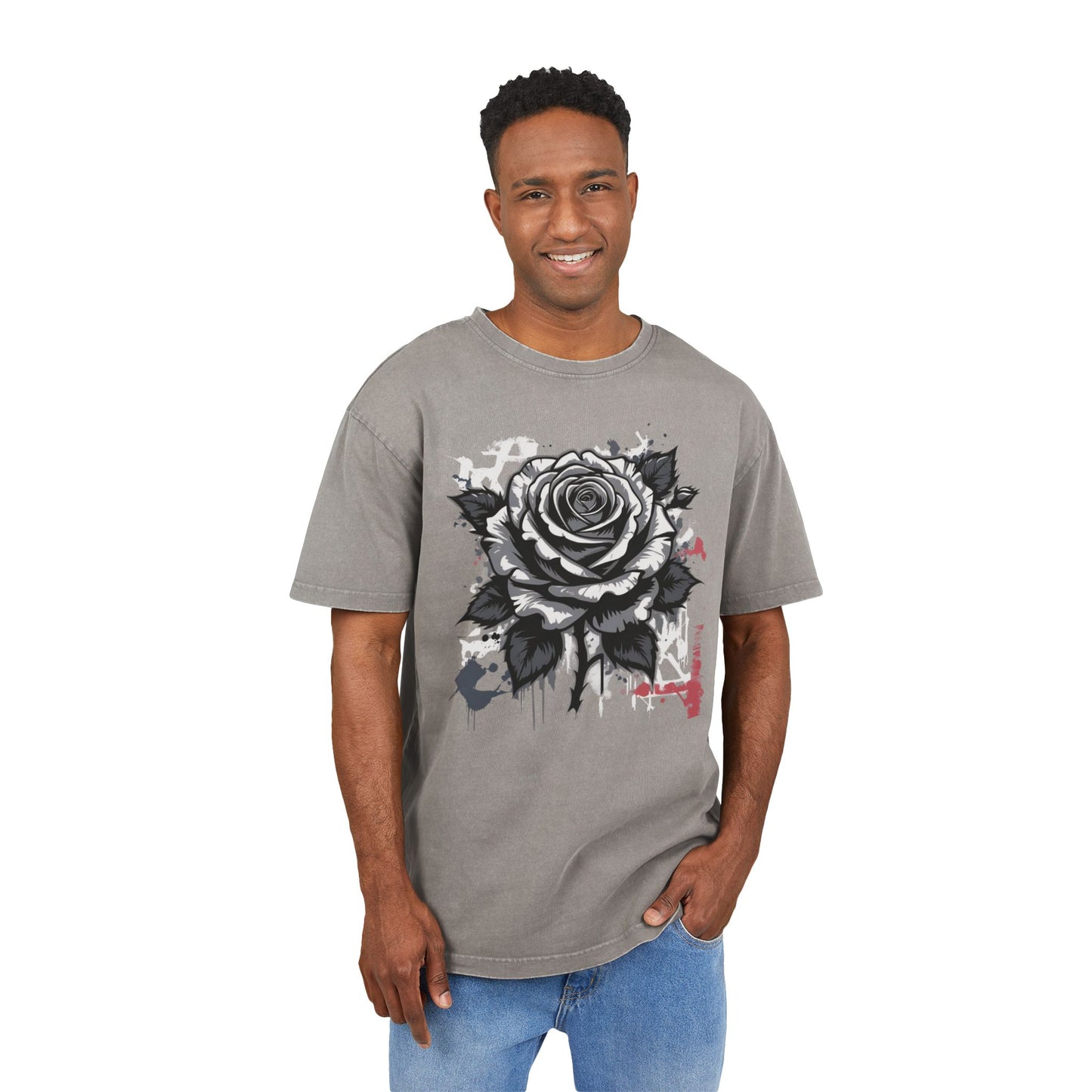 Grey Rose Oversized Acid Washed T-Shirt