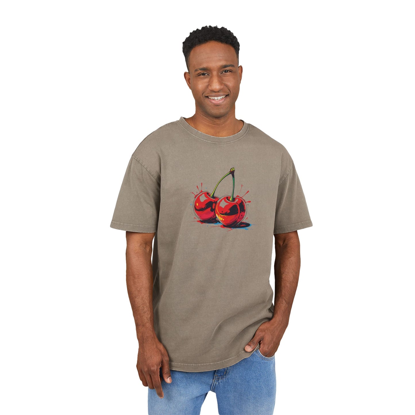 Cherry Oversized Acid Washed Graphic T-Shirt