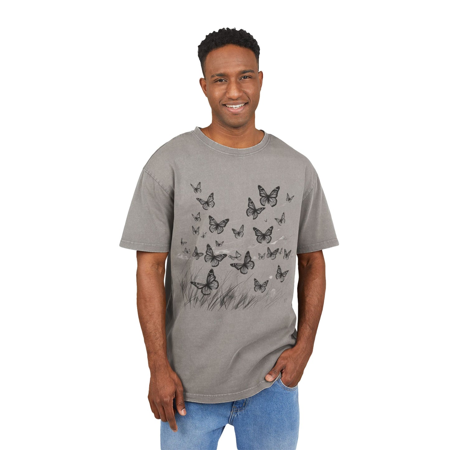 Butterflies Oversized Acid Washed T-Shirt