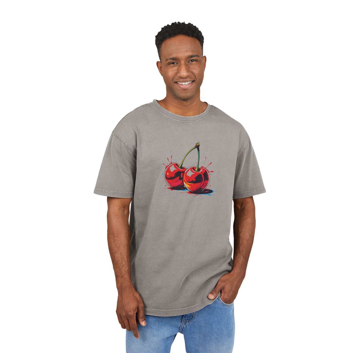 Cherry Oversized Acid Washed Graphic T-Shirt