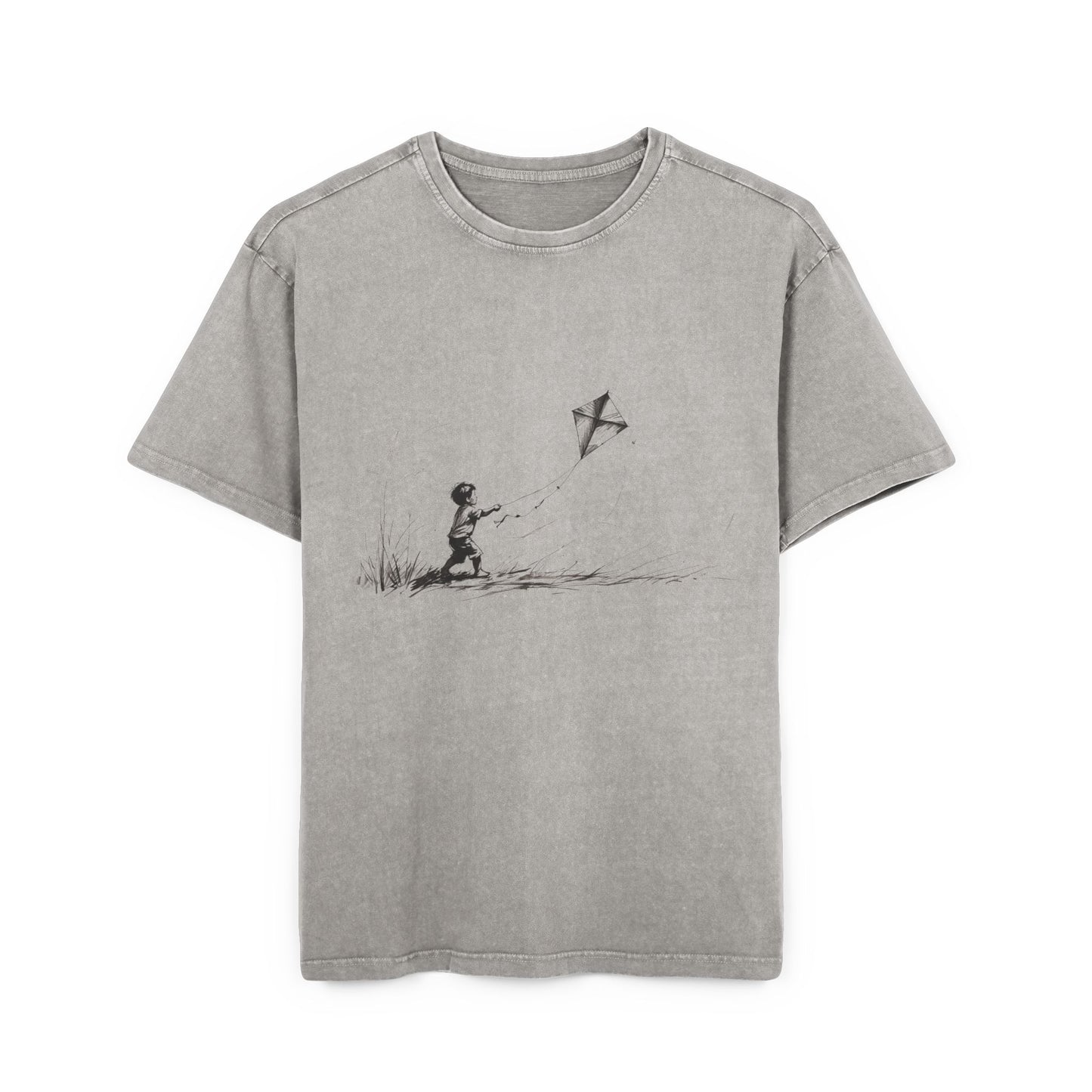 Kid playing with Kite Oversized Acid Washed T-Shirt