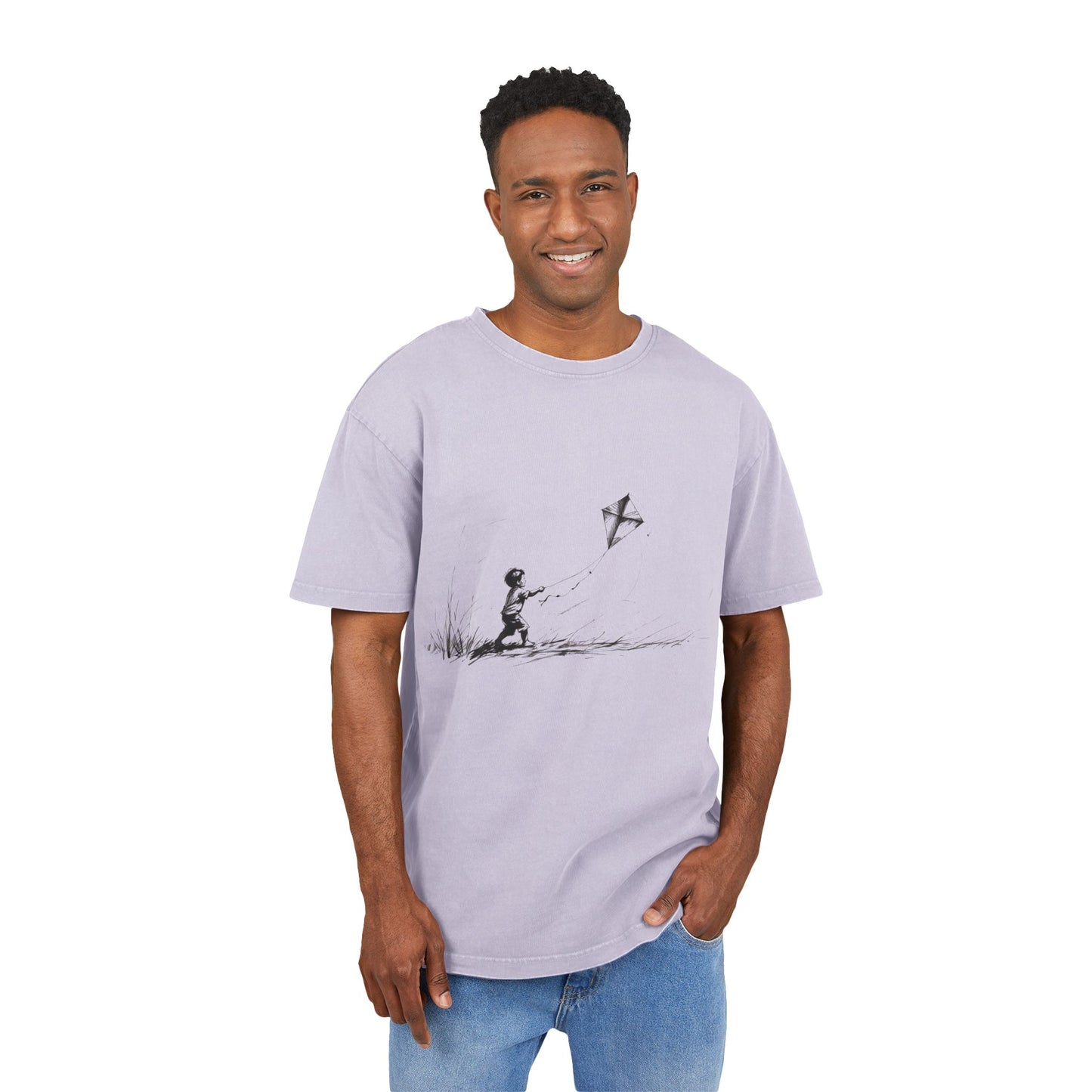 Kid playing with Kite Oversized Acid Washed T-Shirt