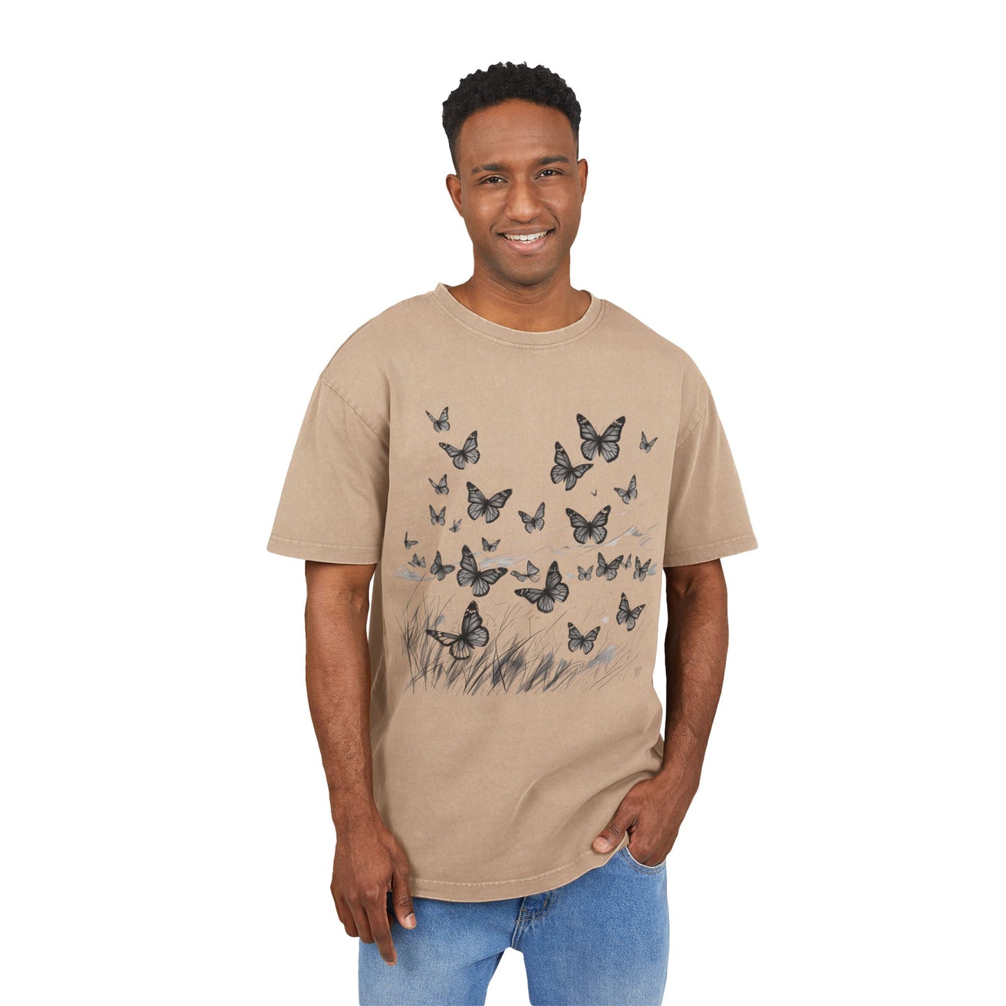 Butterflies Oversized Acid Washed T-Shirt