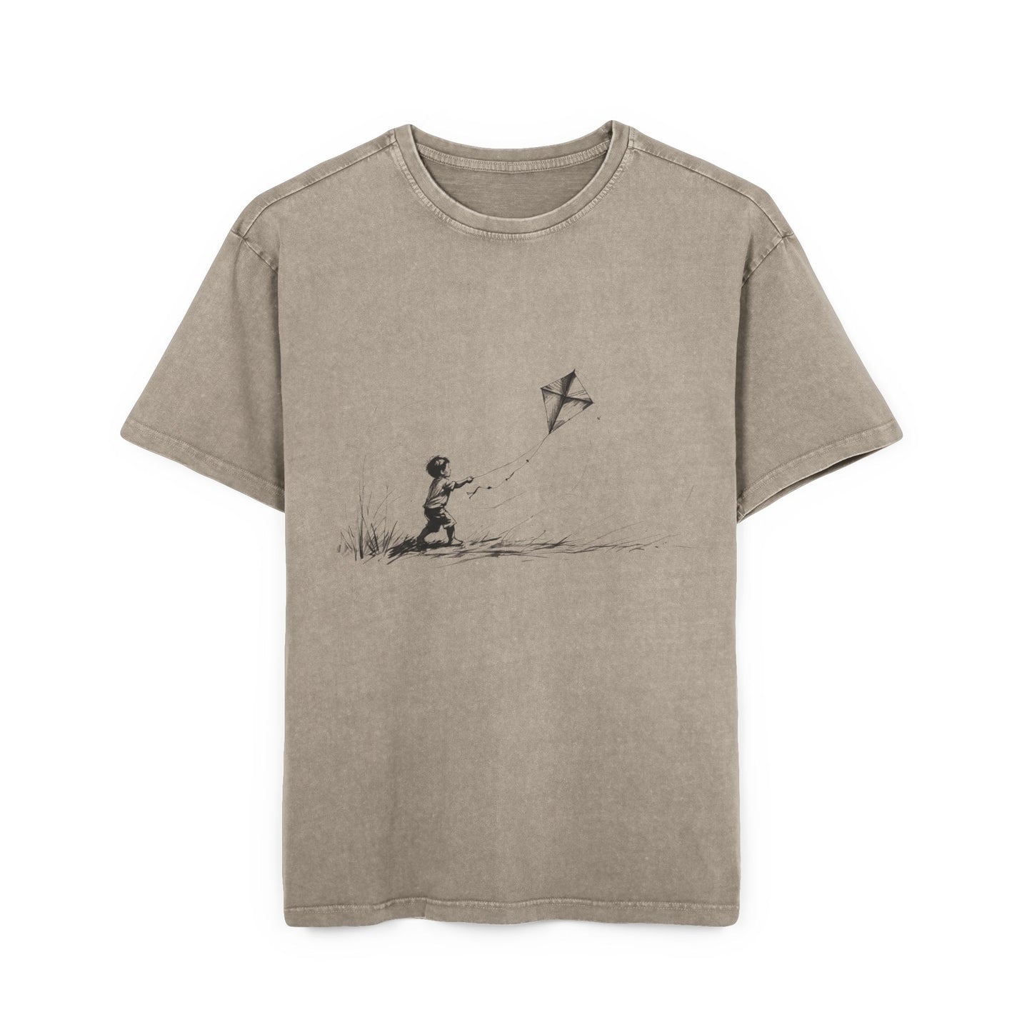 Kid playing with Kite Oversized Acid Washed T-Shirt