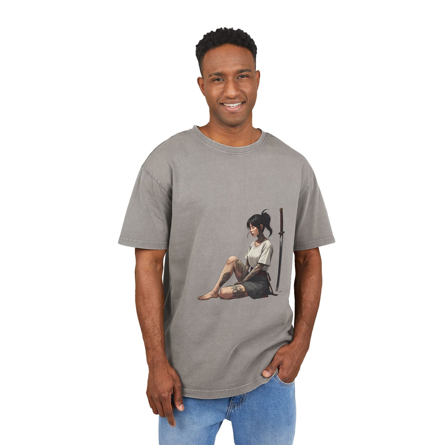 Resting Female Samurai Acid Washed Oversized T-Shirt
