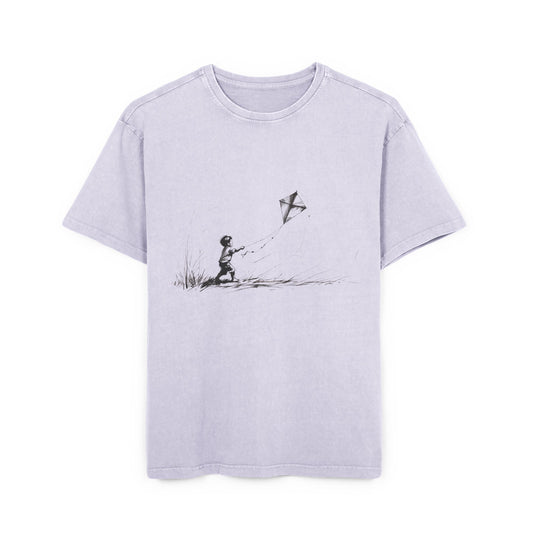 Kid playing with Kite Oversized Acid Washed T-Shirt