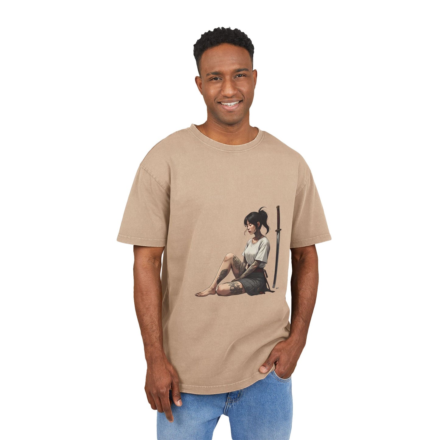 Resting Female Samurai Acid Washed Oversized T-Shirt