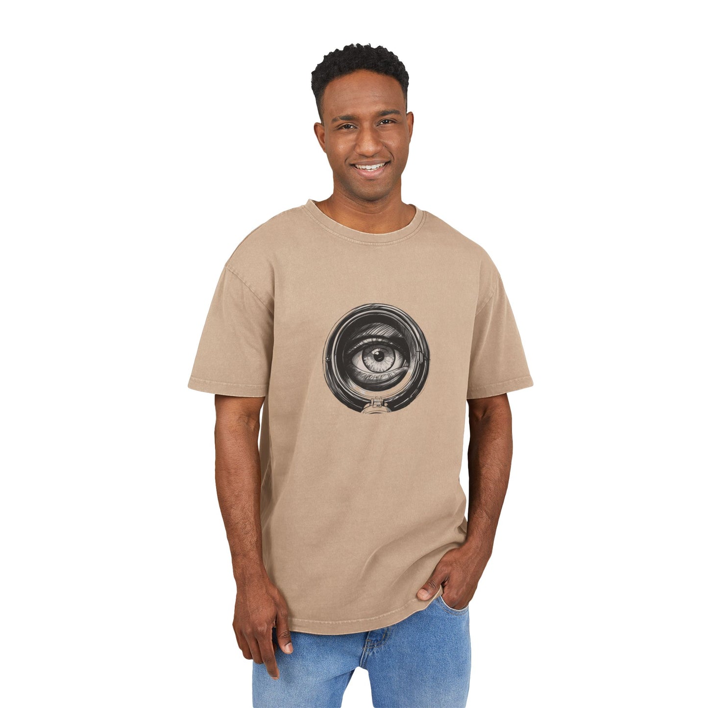 Eye Peak Through Scope Oversized Acid Washed T-Shirt