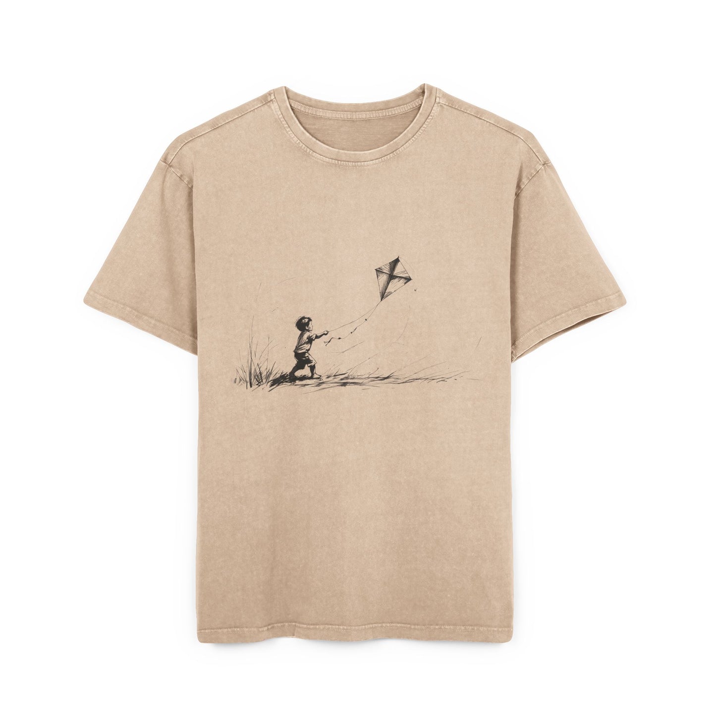 Kid playing with Kite Oversized Acid Washed T-Shirt