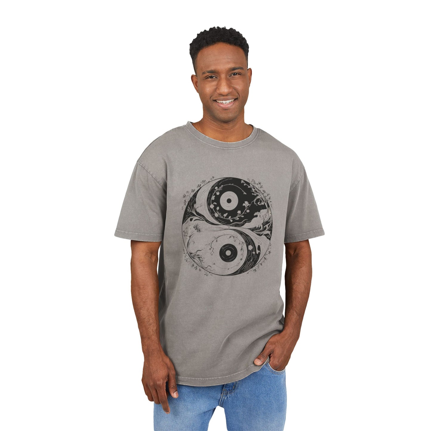 Yin and Yang Oversized Acid Washed T-Shirt