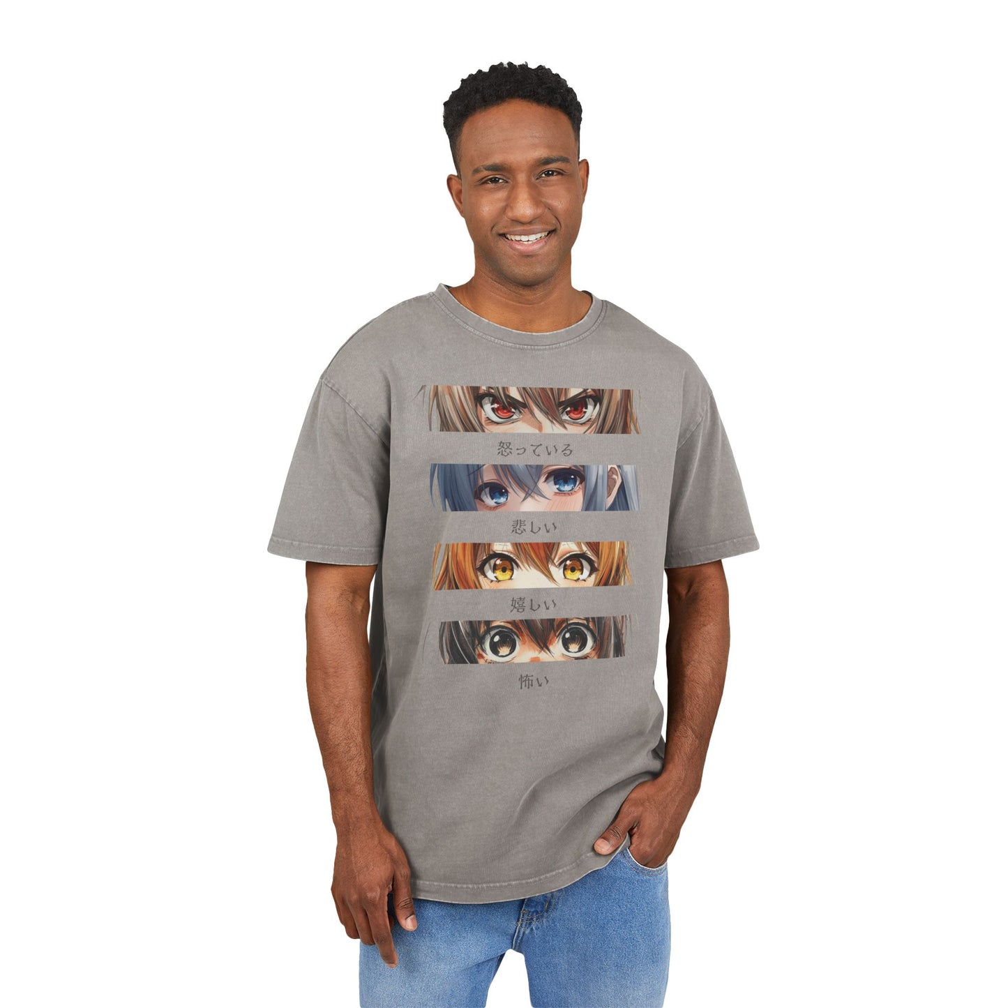 Angry/Sad/Happy/Scared Eyes Oversized Acid Washed T-Shirt