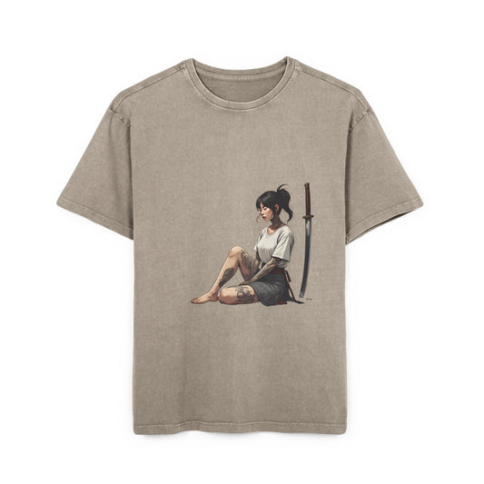 Resting Female Samurai Acid Washed Oversized T-Shirt