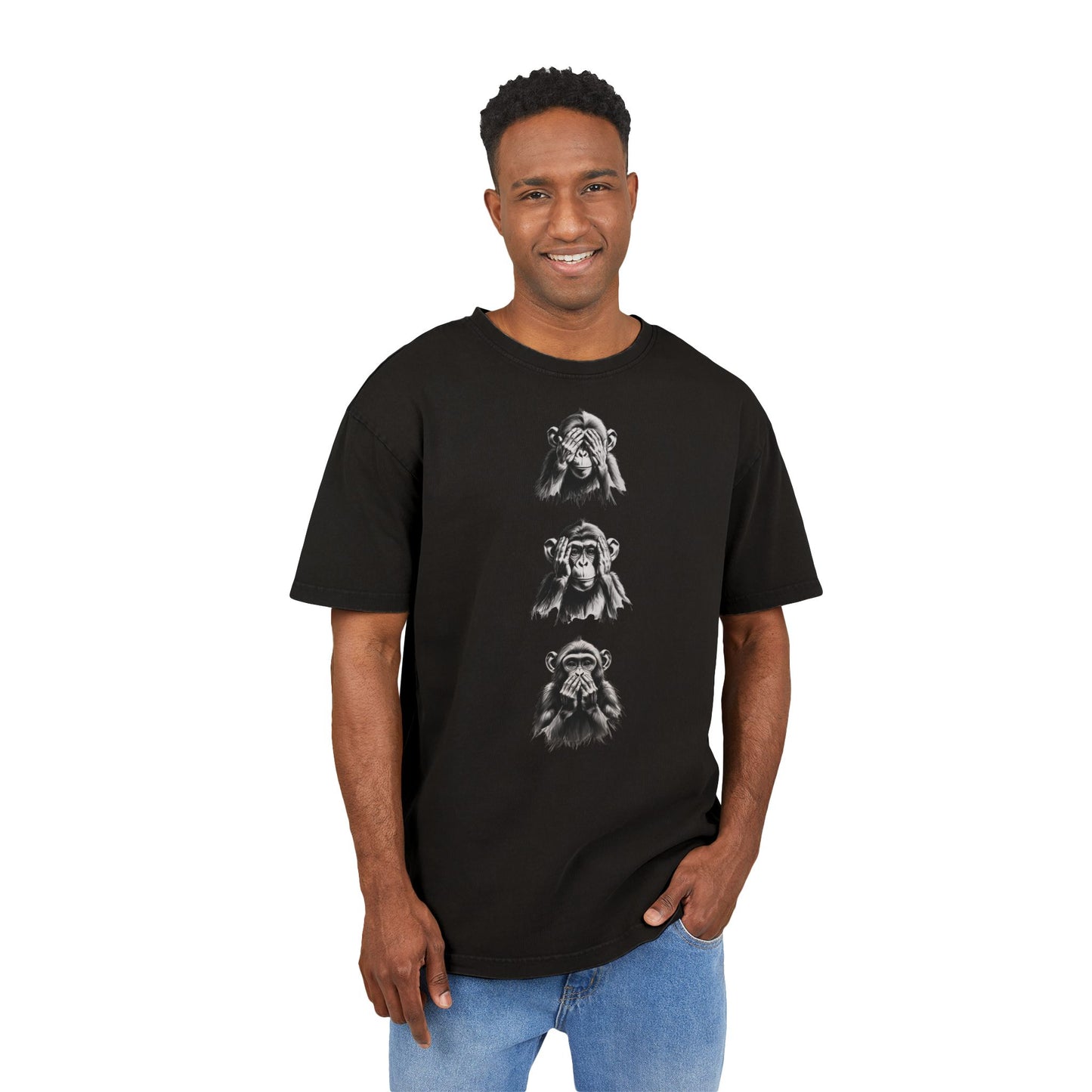 3 Expressions Monkey Oversized Acid Wash T-Shirt