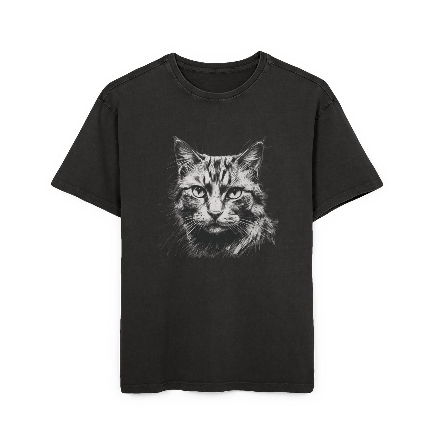 Cat's Face Oversized Acid Washed T-Shirt