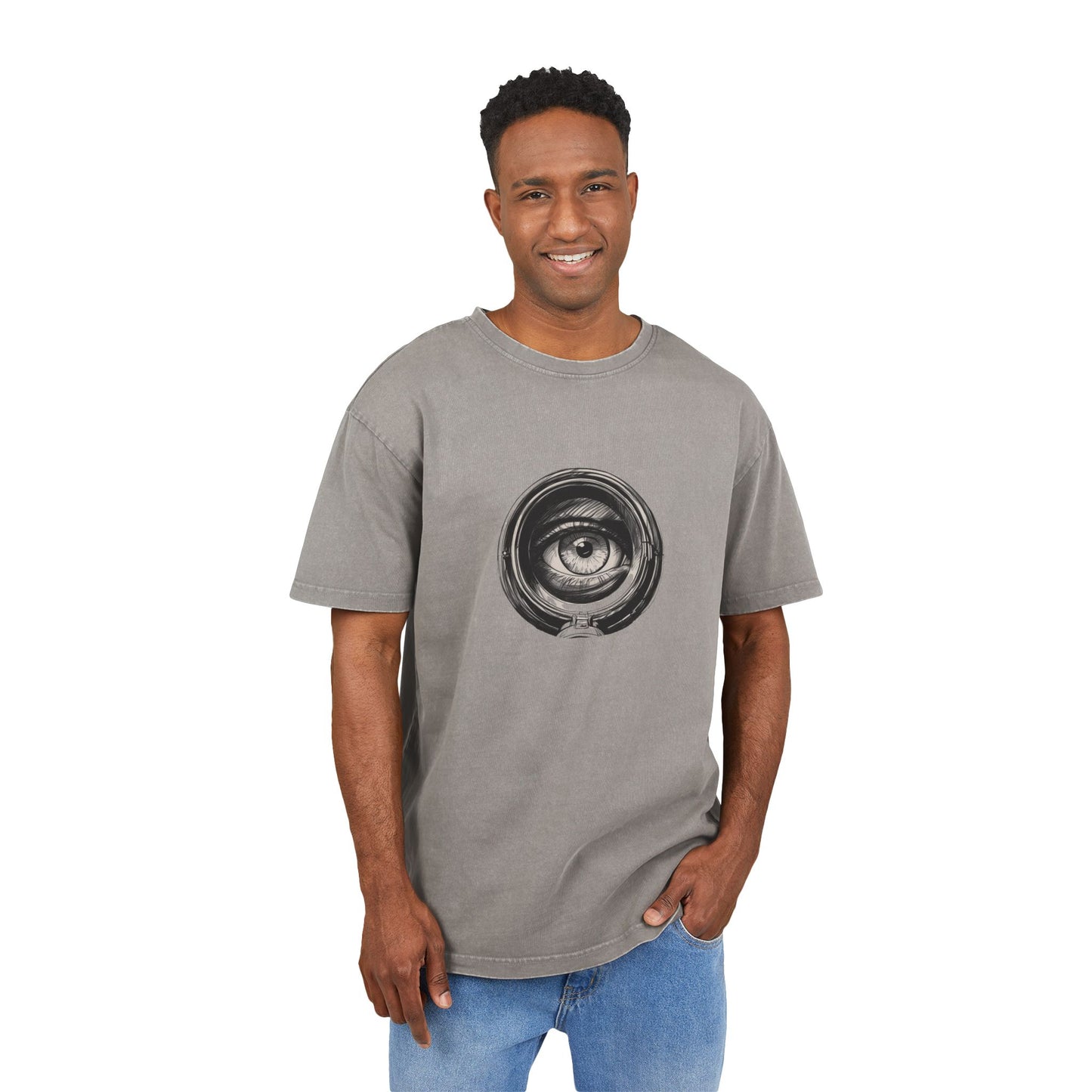 Eye Peak Through Scope Oversized Acid Washed T-Shirt