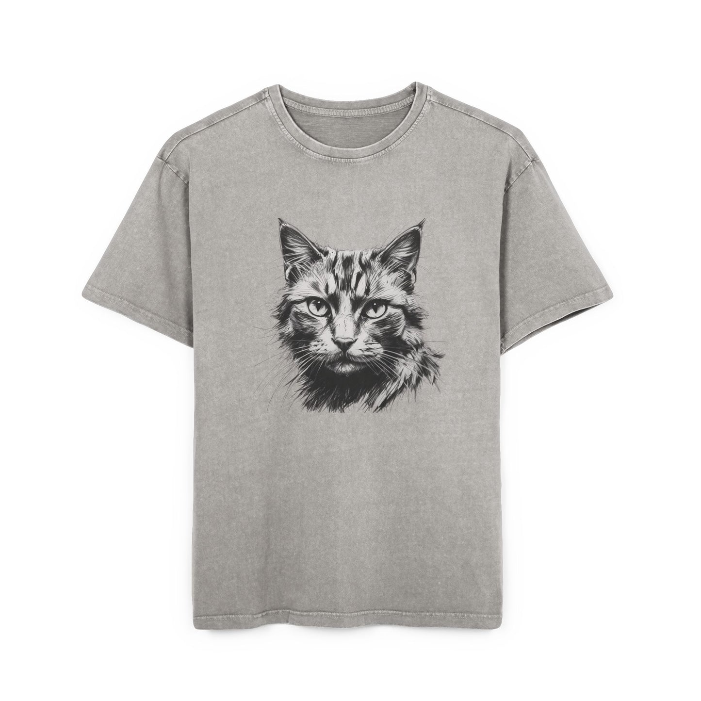 Cat's Face Oversized Acid Washed T-Shirt