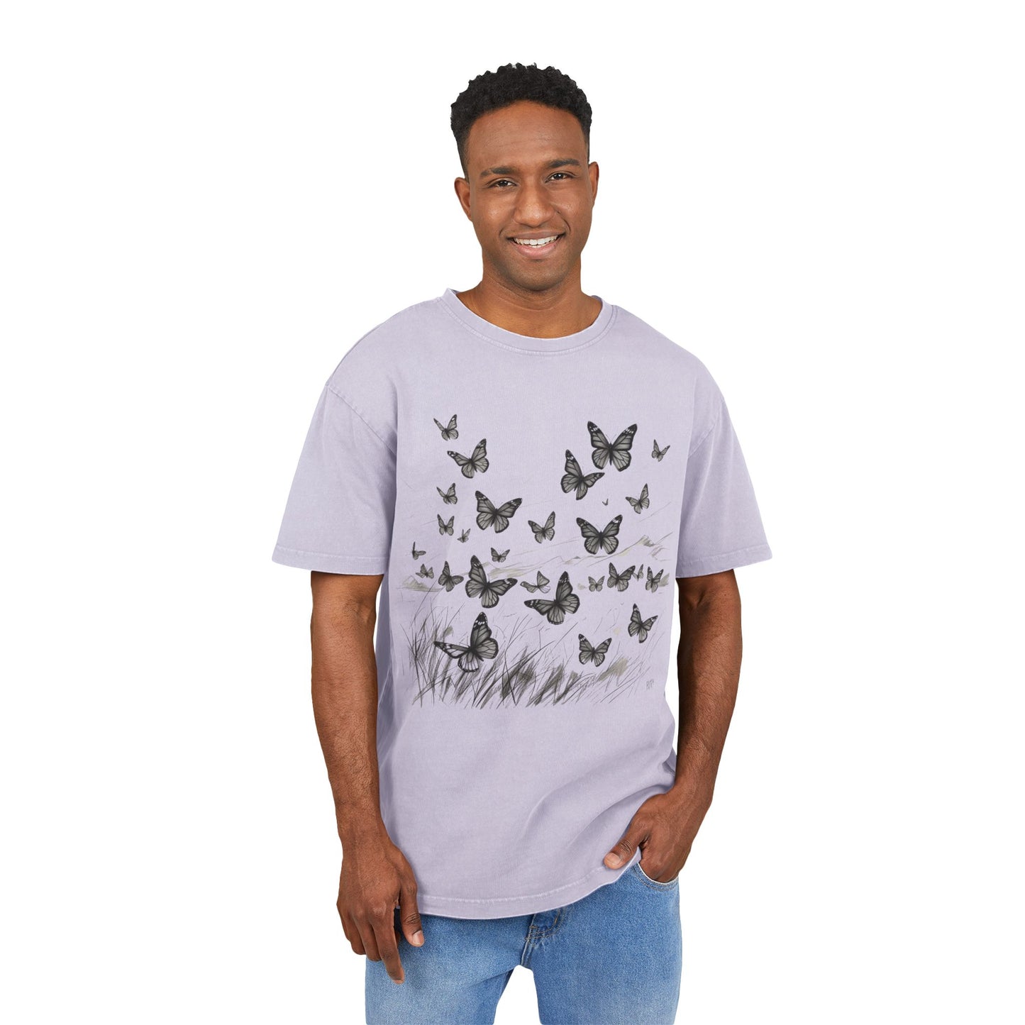 Butterflies Oversized Acid Washed T-Shirt