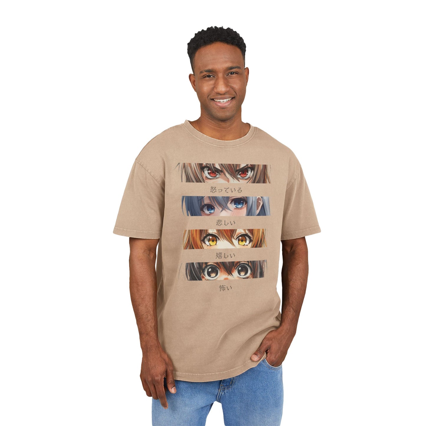 Angry/Sad/Happy/Scared Eyes Oversized Acid Washed T-Shirt