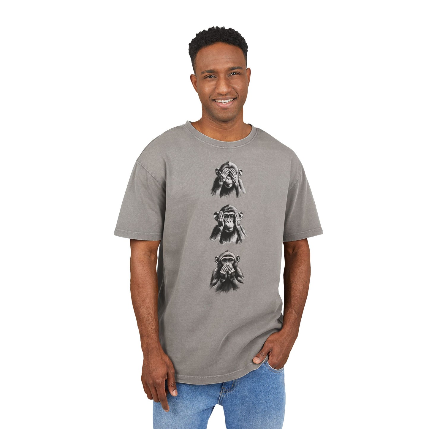 3 Expressions Monkey Oversized Acid Wash T-Shirt