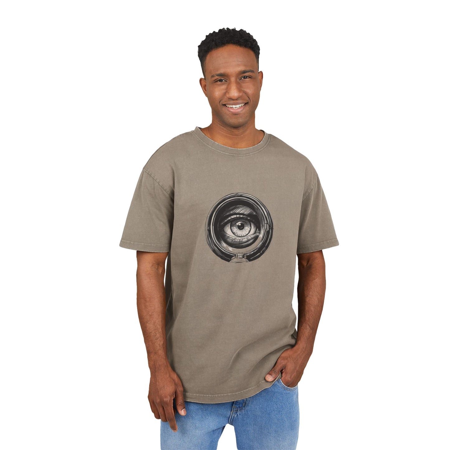 Eye Peak Through Scope Oversized Acid Washed T-Shirt