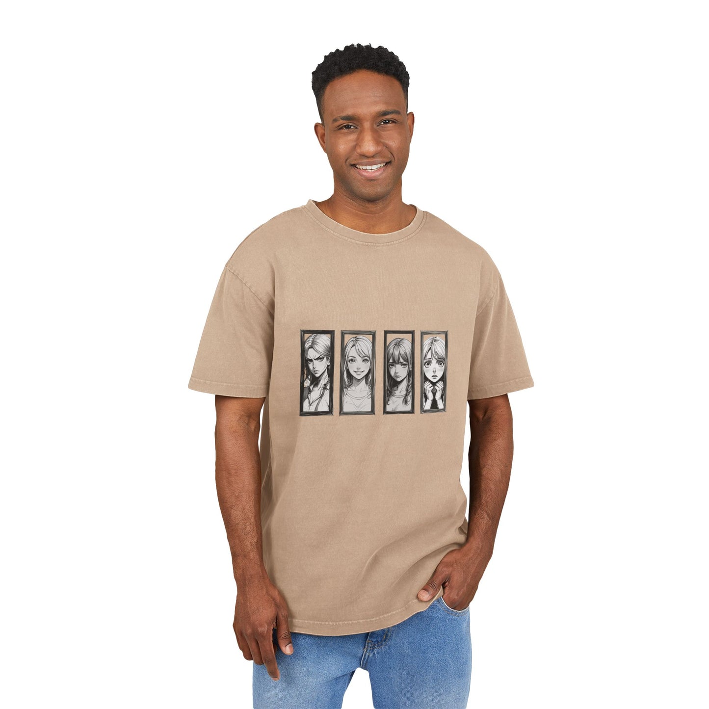 Angry/Happy/Sad/Scared girl Oversized Acid Wash T-Shirt