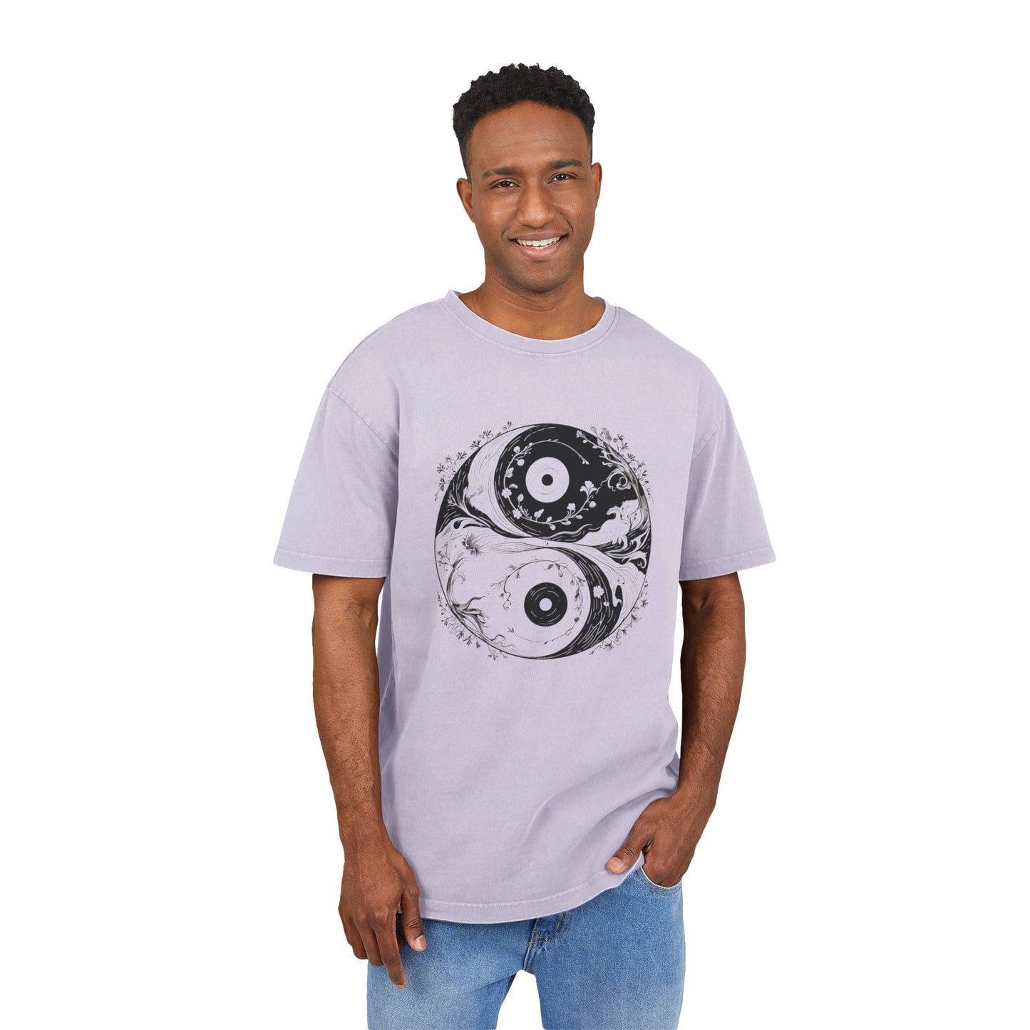 Yin and Yang Oversized Acid Washed T-Shirt
