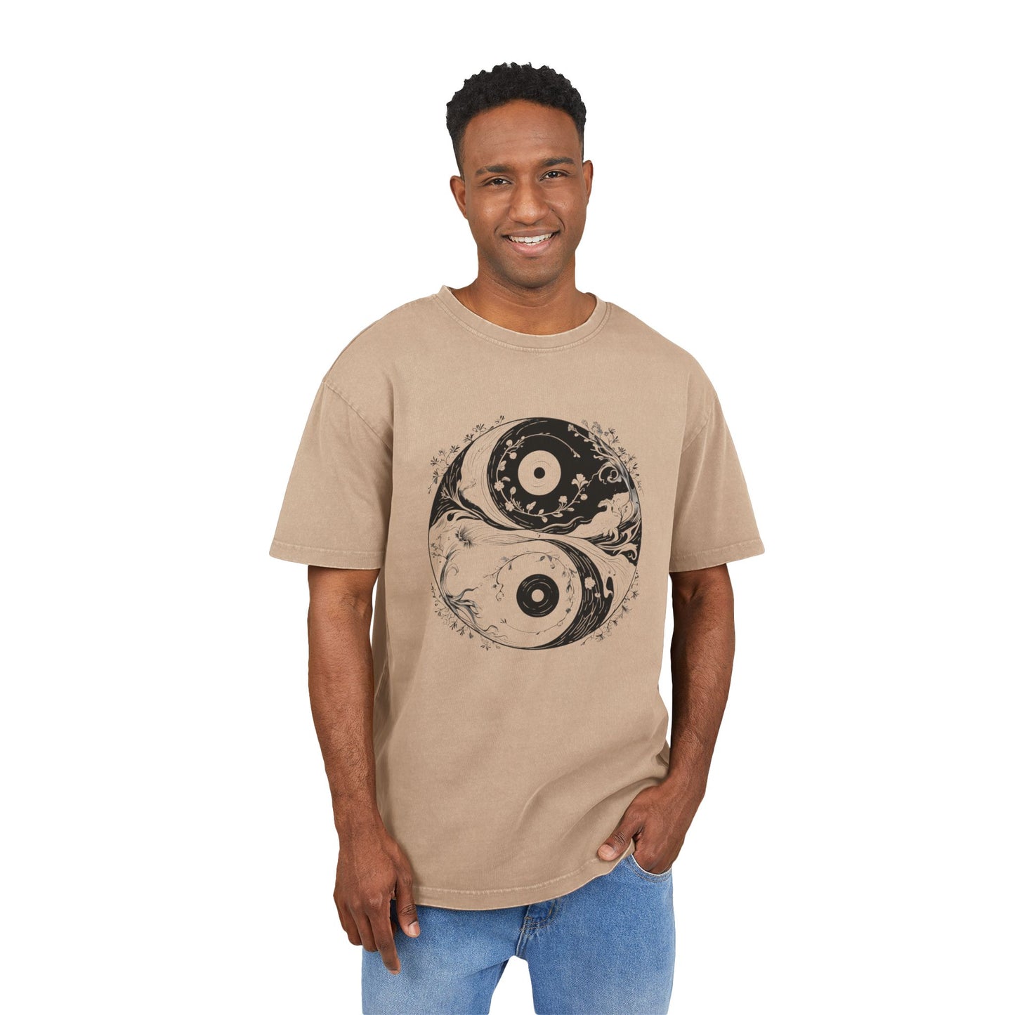 Yin and Yang Oversized Acid Washed T-Shirt