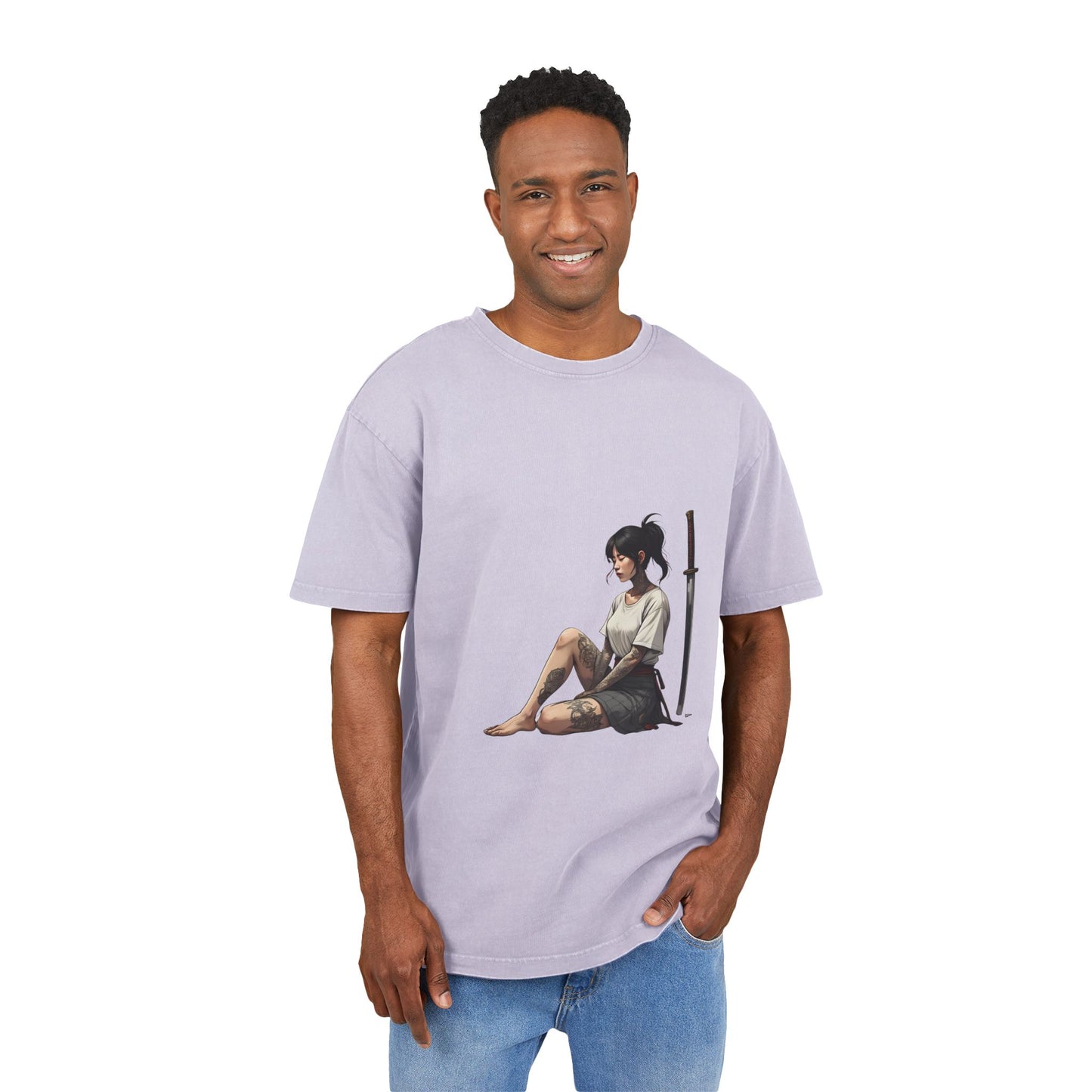 Resting Female Samurai Acid Washed Oversized T-Shirt